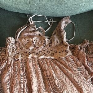 Lace Overlay Dress in Beige